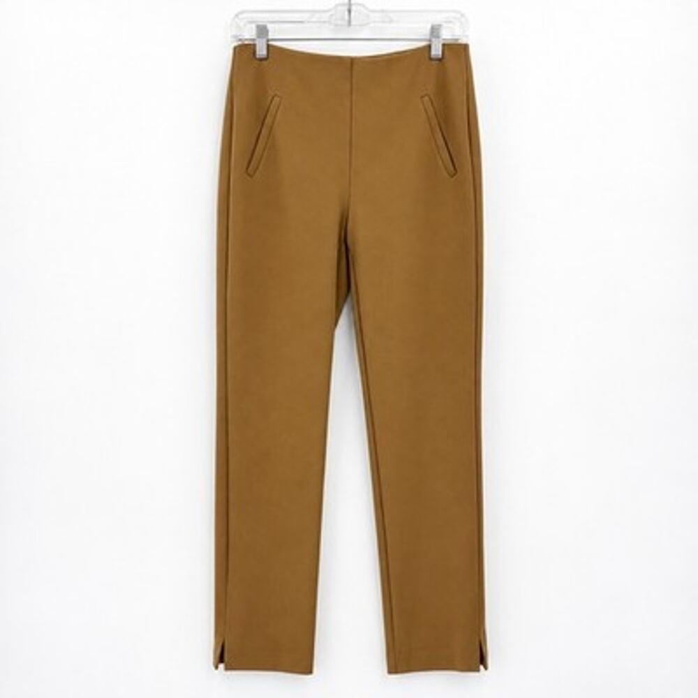 Chicos 0.5 Ponte Pull on Pants size 6 Small Camel Tan Slim Fit Casual Career